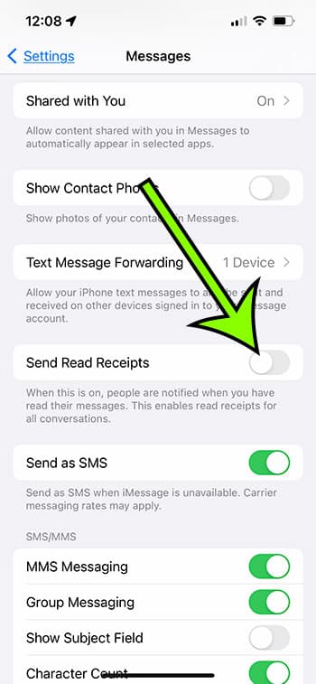 how to shut off iPhone 13 read receipts