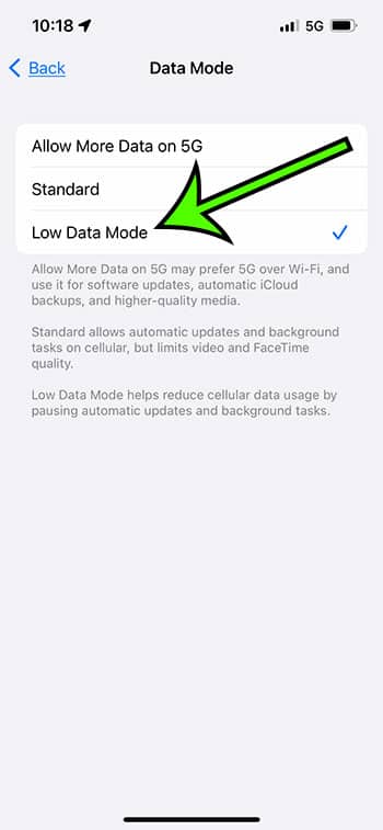 how to turn off Low Dtaa Mode on iPhone 13