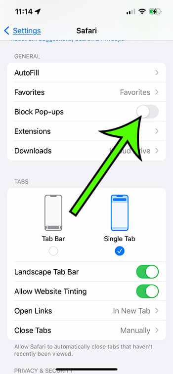 how to turn off pop up blocker on iPhone 13