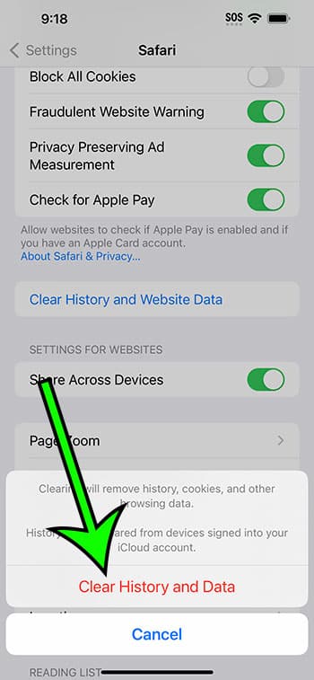 select Clear History and Data