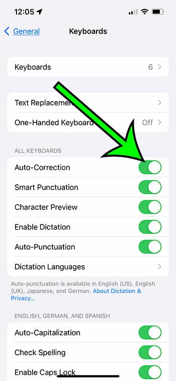 how to enable or disable auto correct on iPhone 13