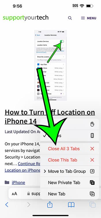 how to close all iPhone 14 tabs