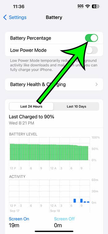 how to display iPhone 14 battery life as percentage