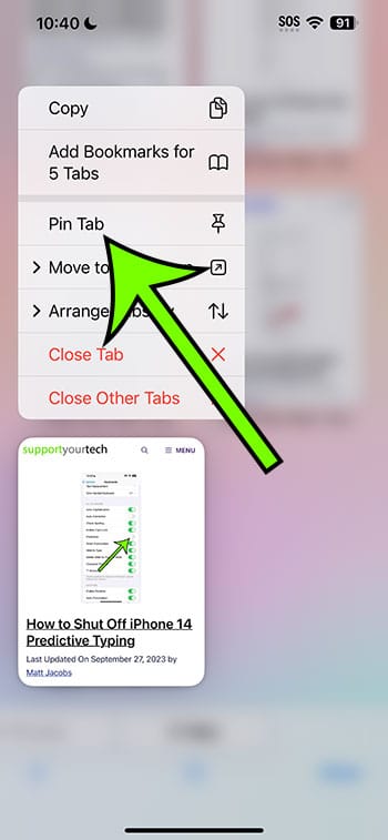 how to pin an iPhone 14 Safari tab