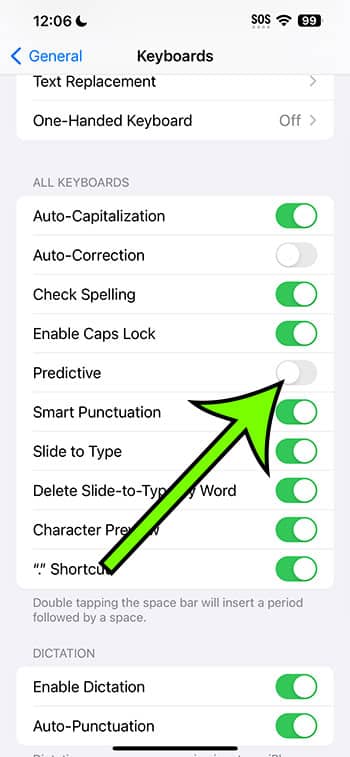 how to shut off iPhone 14 predictive typing