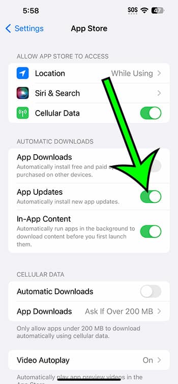 how to turn on automatic app updates on iPhone 14