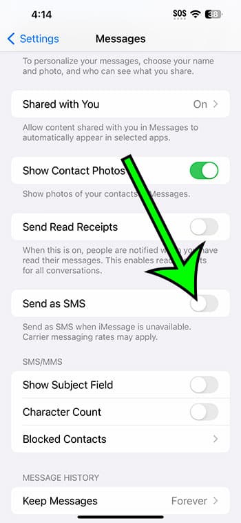iMessage sent as text message on iPhone