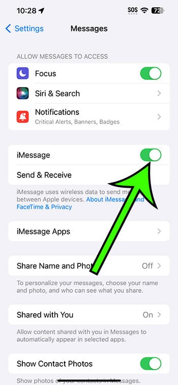 how to turn on iMessage on iPhone 14