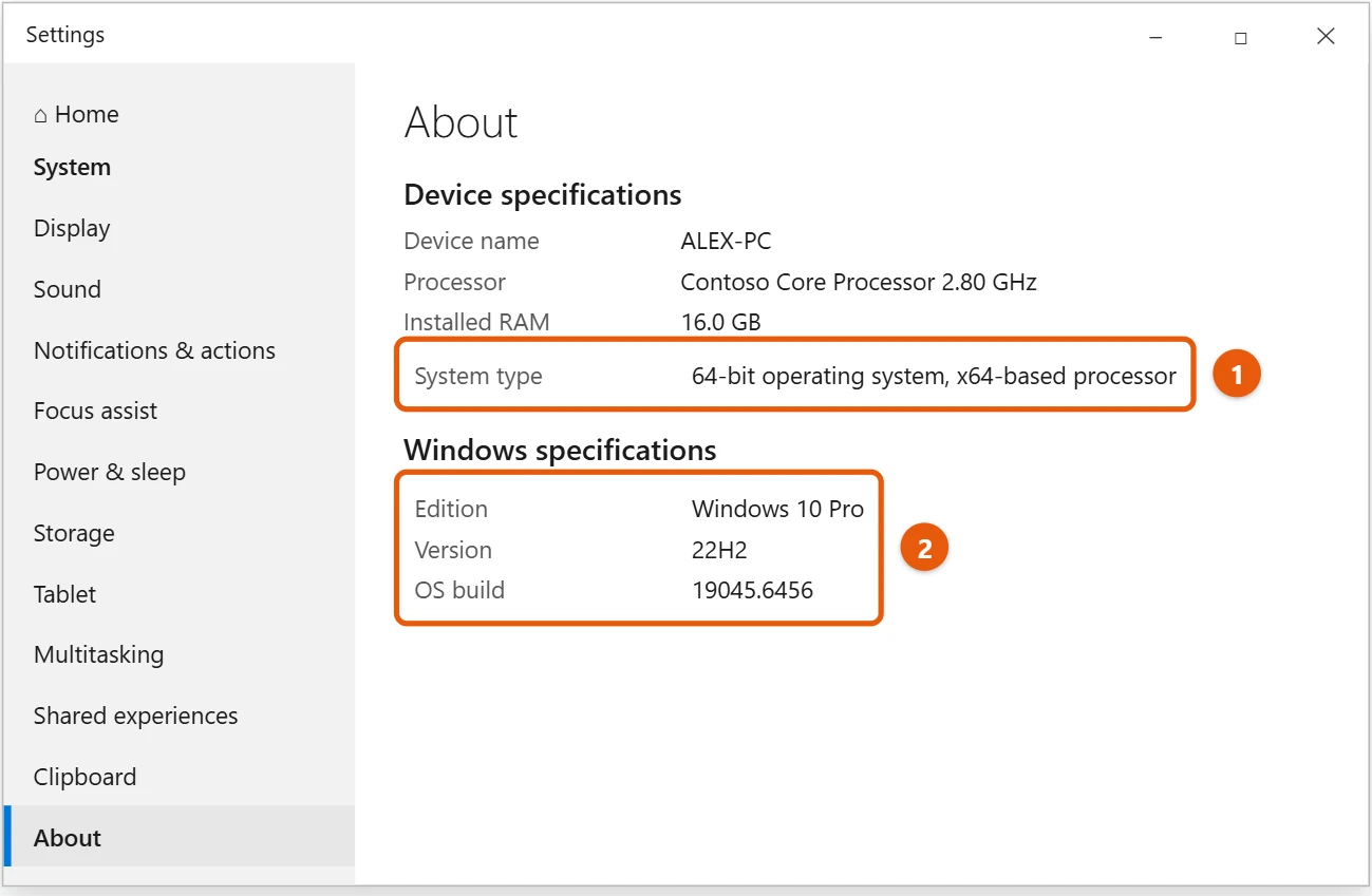 How to Check Your Windows 10 Version 2 Windows 10 About settings with the system type and Windows specifications highlighted