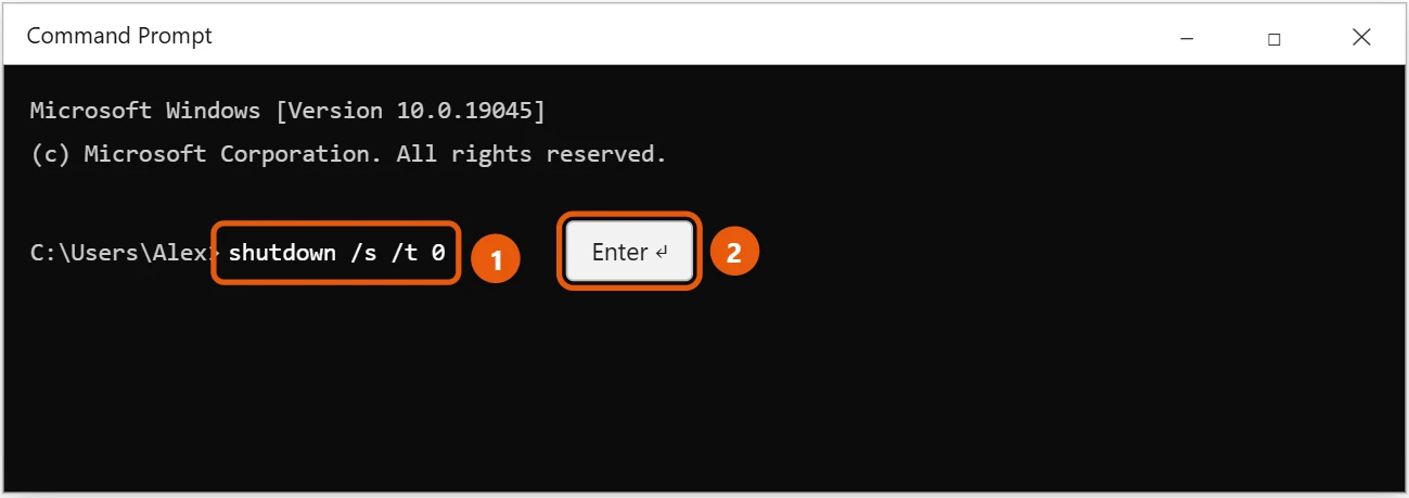 How to Shut Down Windows 10 2 Windows 10 Command Prompt with the shutdown /s /t 0 command highlighted