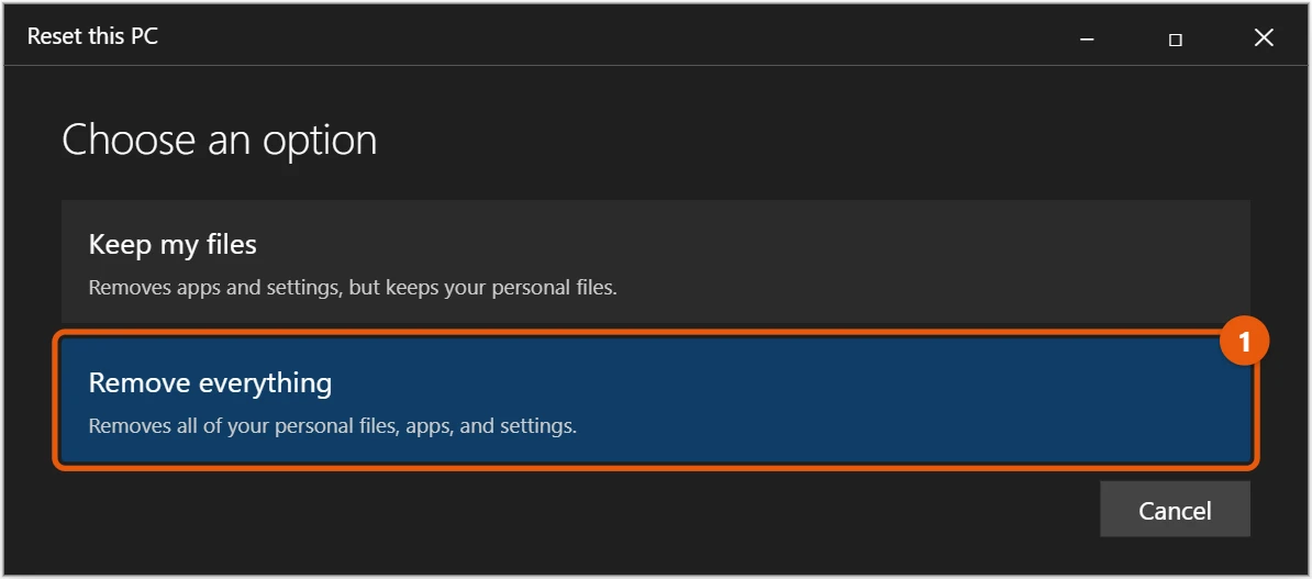 How to Wipe a Windows 10 Computer Before Selling It 1 Windows 10 Reset this PC Choose an option screen with Remove everything highlighted