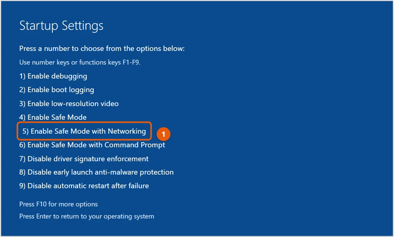 How to Fix a Black Screen in Windows 10 2 Windows 10 Startup Settings screen with Enable Safe Mode with Networking highlighted