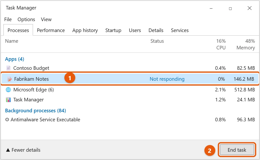 How to Open Task Manager in Windows 10 2 Windows 10 Task Manager Processes tab with a not responding app selected and End task highlighted