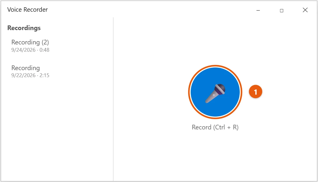 How to Record Audio in Windows 10 (Voice Recorder) 1 Windows 10 Voice Recorder app with the Record button highlighted