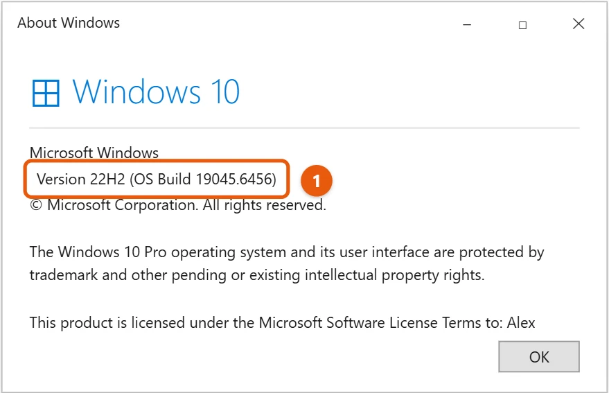 How to Check Your Windows 10 Version 1 Windows 10 About Windows box with the version and OS build highlighted