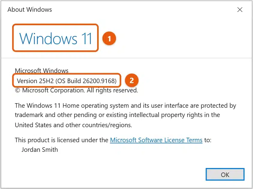 How to Tell if You Have Windows 10 or Windows 11 1 About Windows dialog opened with winver, showing Windows 11 and the version and OS build number