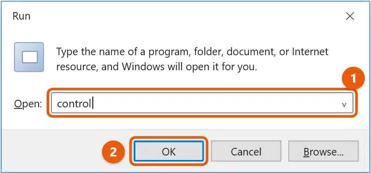 How to Open Control Panel in Windows 11 2 Windows 11 Run dialog with control typed in the Open box and the OK button highlighted