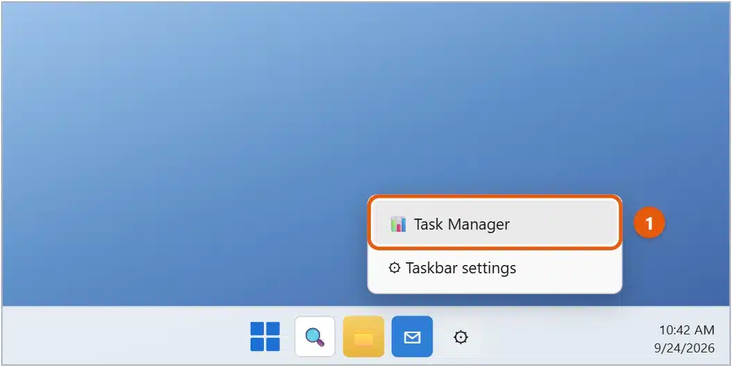 How to Open Task Manager in Windows 11 1 Windows 11 taskbar right-click menu with Task Manager highlighted