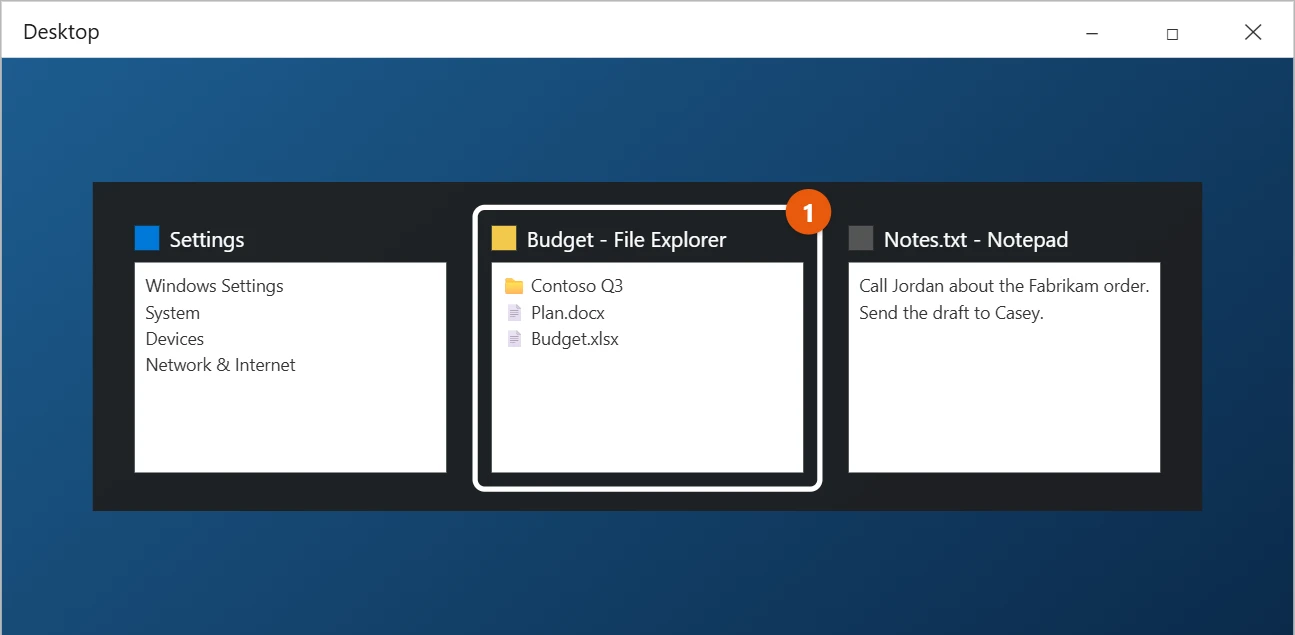 How to Toggle Between Windows in Windows 10 1 Windows 10 Alt Tab switcher showing three open windows with one selected