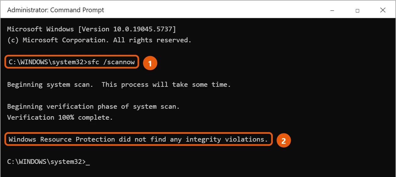 Should You Clean the Registry in Windows 10 with CMD? 1 Administrator Command Prompt after sfc /scannow finished with no integrity violations
