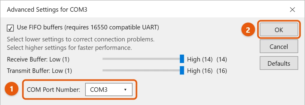 How to Check COM Ports in Windows 10 2 Windows 10 Advanced Settings for a COM port with the COM Port Number list highlighted