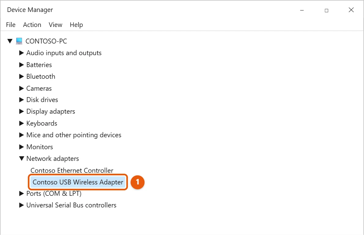 How to Install a USB Wi-Fi Adapter on Windows 10 1 Device Manager with Network adapters open and a USB wireless adapter highlighted