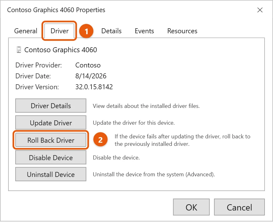 How to Downgrade (Roll Back) NVIDIA Drivers on Windows 10 1 Graphics card properties on the Driver tab with Roll Back Driver highlighted