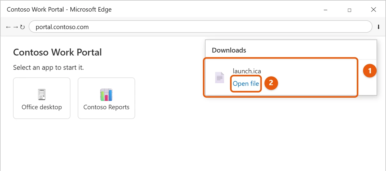 How to Open ICA Files on Windows 10 1 Microsoft Edge downloads list with an .ica launch file and Open file highlighted