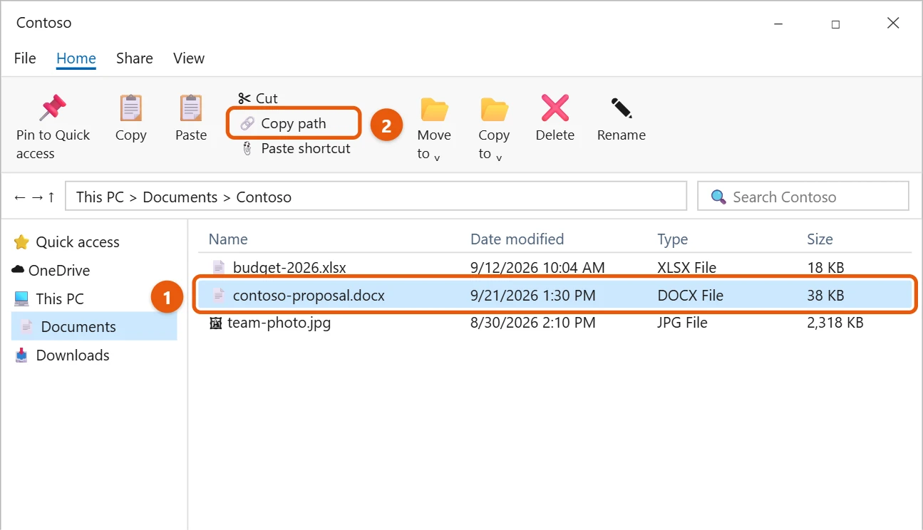 How to Copy a File Path in Windows 10 2 Windows 10 File Explorer Home tab with Copy path highlighted and a file selected