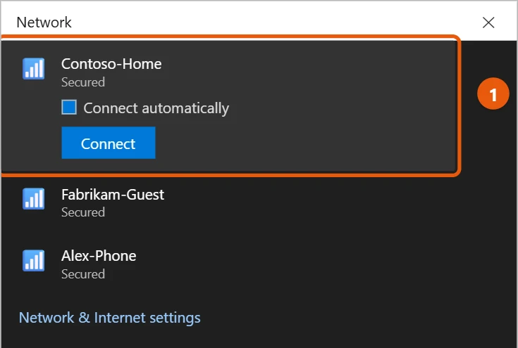How to Install a USB Wi-Fi Adapter on Windows 10 2 Windows 10 network list with a Wi-Fi network selected and the Connect button showing