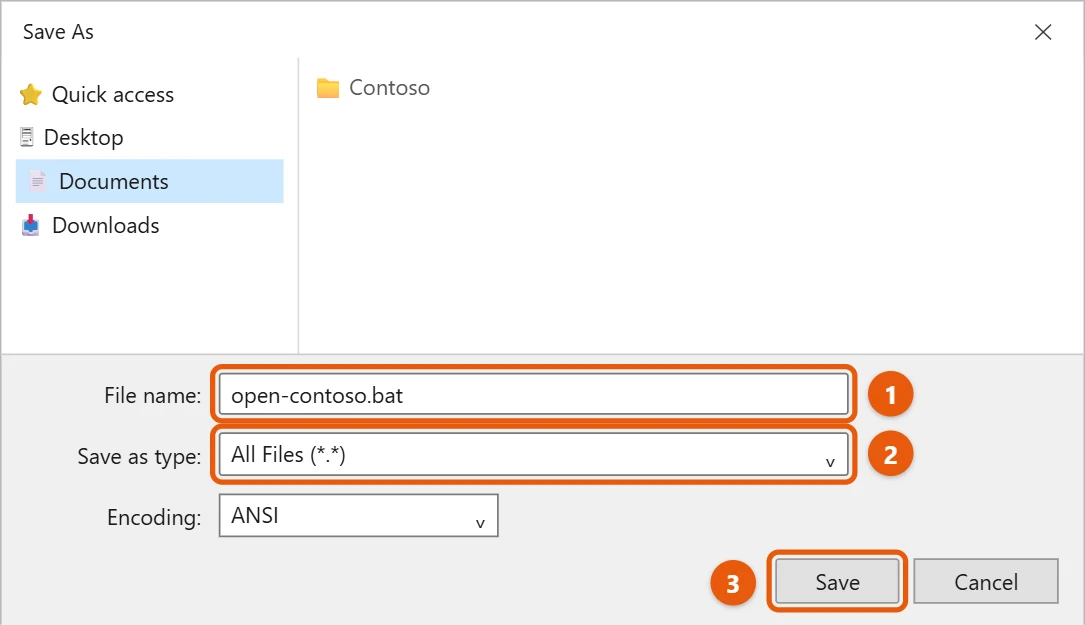 How to Create a Batch (.bat) File in Windows 10 2 Windows 10 Notepad Save As dialog with a .bat file name and All Files selected
