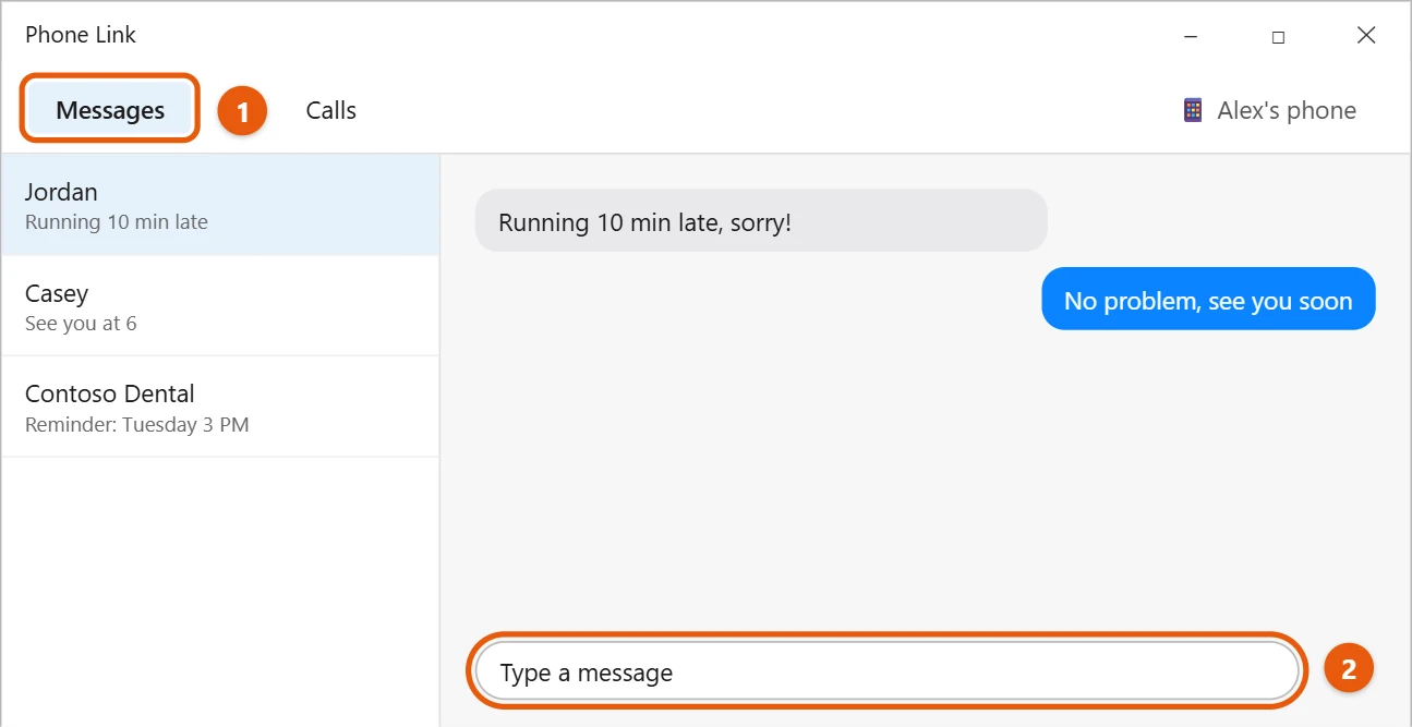 Can You Use iMessage on Windows 10? 2 Phone Link Messages with a conversation open and the message box highlighted
