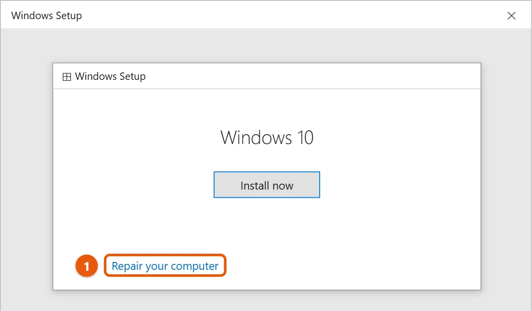How to Recover Windows 10 from a USB Drive 1 Windows 10 Setup screen with the Repair your computer link highlighted below Install now