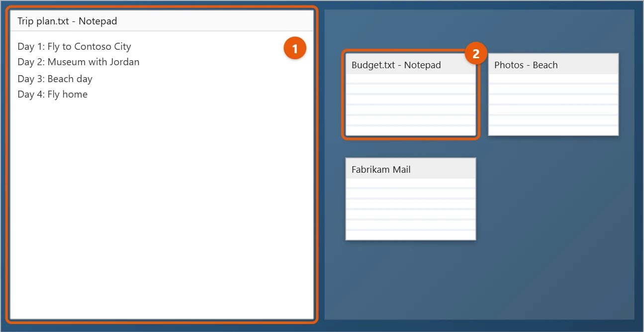How to Multitask on Windows 10 1 Windows 10 desktop with one window snapped to the left and thumbnails of other windows on the right