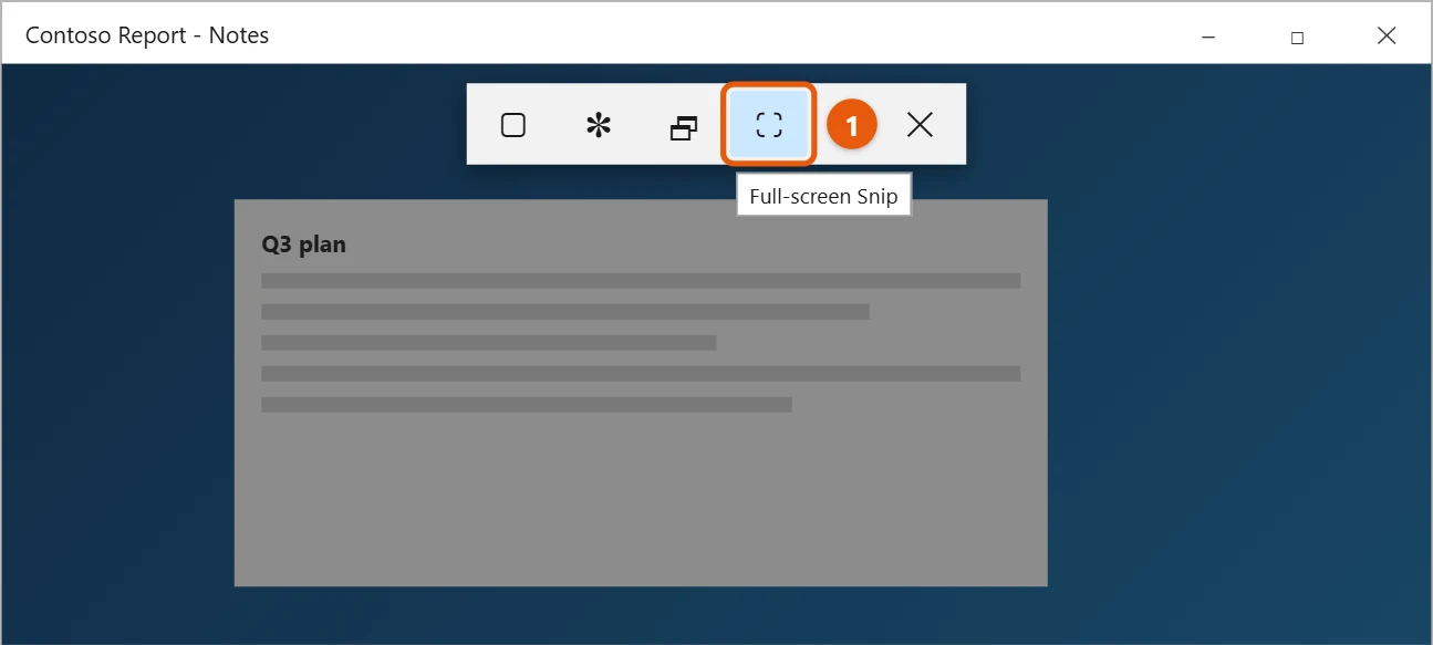 How to Draw on Your Screen in Windows 10 1 Windows 10 snipping toolbar at the top of a dimmed screen with Full-screen Snip highlighted
