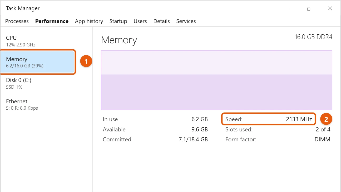 How to Change RAM Speed in BIOS (Windows 10 PCs) 1 Task Manager Performance tab on Memory with the Speed value highlighted