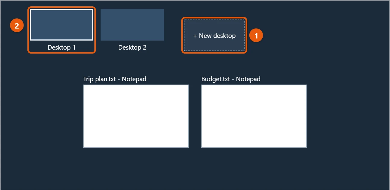 How to Multitask on Windows 10 2 Windows 10 Task View with the New desktop button and two desktops at the top