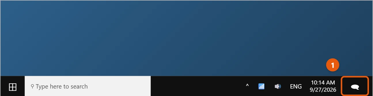 How to Open Action Center in Windows 10 1 Windows 10 taskbar with the notification icon highlighted at the far right, next to the clock