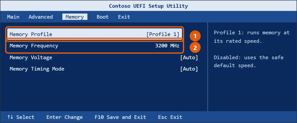How to Change RAM Speed in BIOS (Windows 10 PCs) 2 UEFI setup screen with the memory profile setting turned on and the new memory speed shown