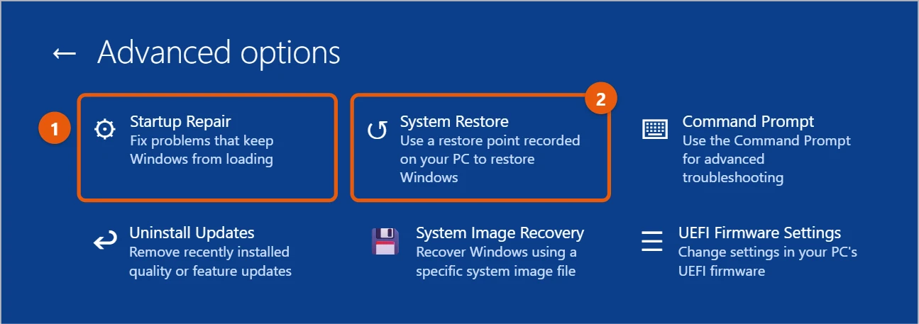 How to Recover Windows 10 from a USB Drive 2 Windows 10 Advanced options screen with Startup Repair and System Restore highlighted