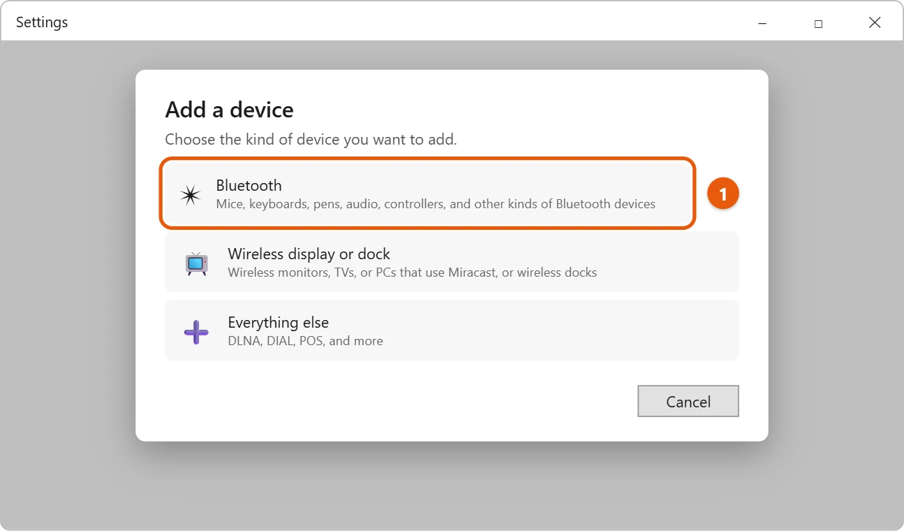 How to Connect a PS5 Controller to Windows 11 1 Windows 11 Add a device window with the Bluetooth option highlighted