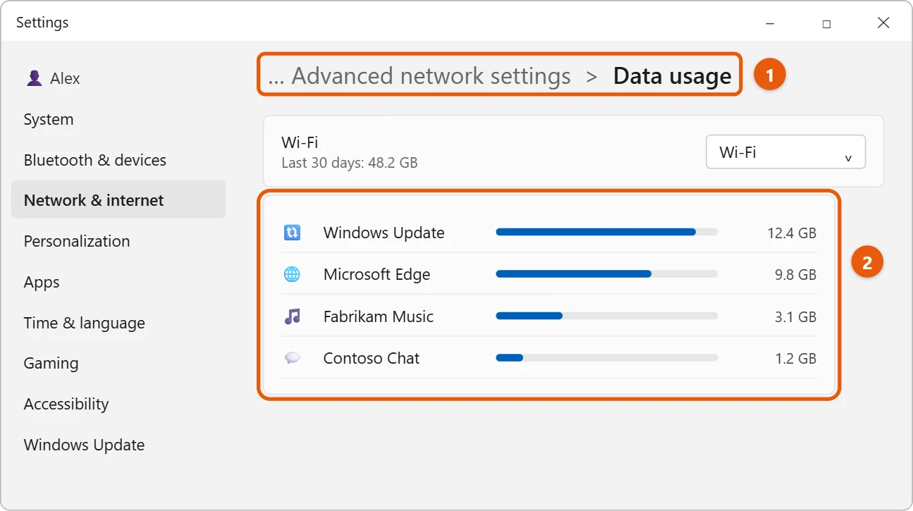 How to Check if Something Is Downloading in Windows 11 2 Windows 11 Data usage settings listing apps by the data they used