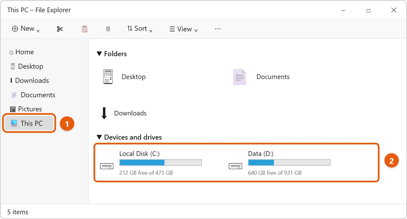 How to Get to This PC in Windows 11 1 File Explorer with This PC selected, showing folders and drives