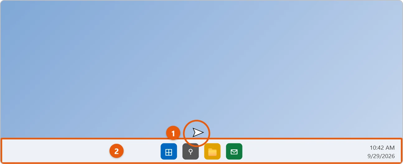 How to Hide the Taskbar in Windows 11 2 Windows 11 desktop with the pointer at the bottom edge and the hidden taskbar sliding back up
