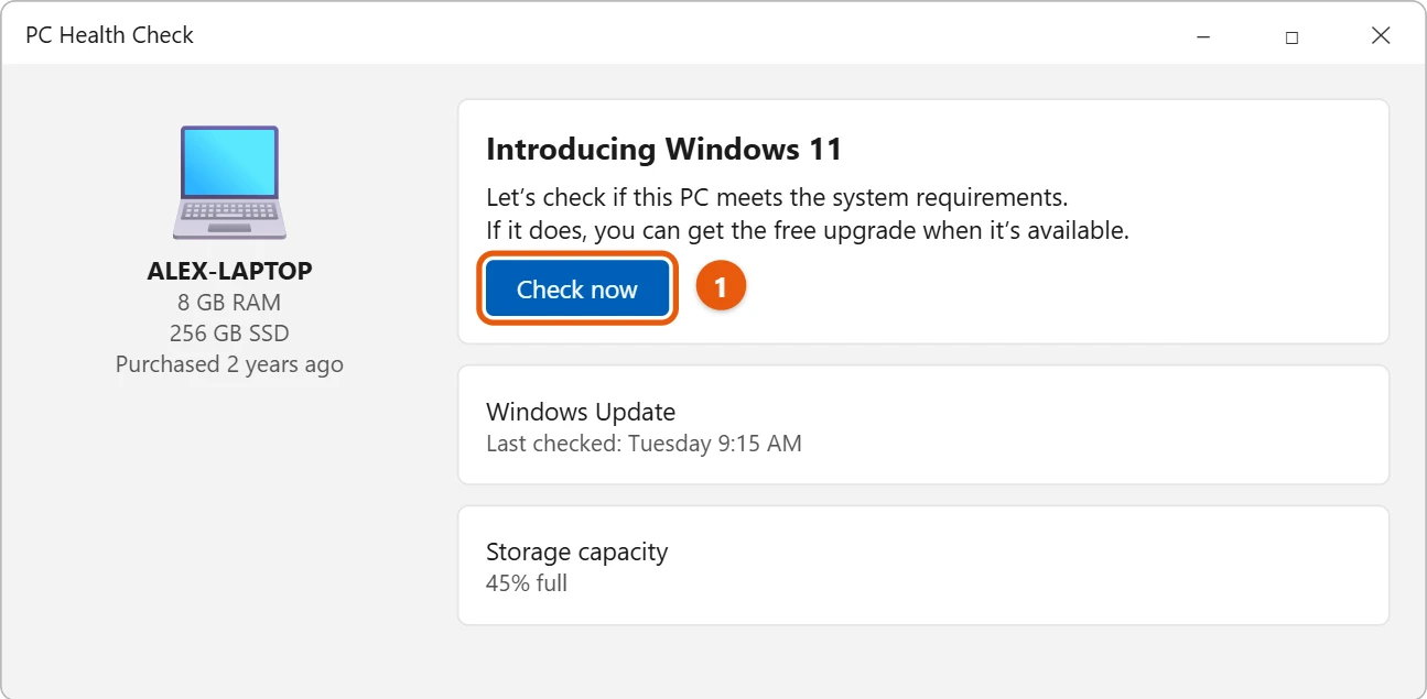 How to Check if Your PC Can Run Windows 11 1 PC Health Check app with the Check now button highlighted