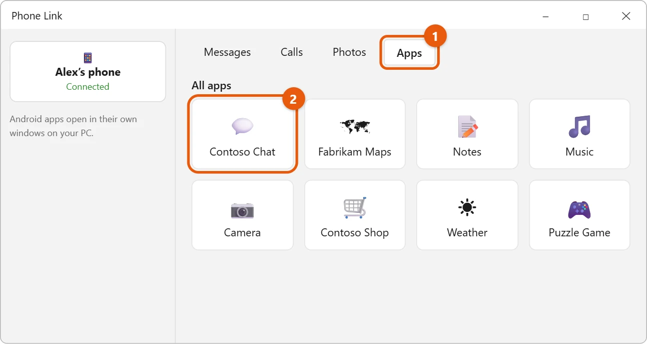 Can You Run Android Apps on Windows 11? 1 Phone Link app on Windows 11 with the Apps tab selected and a list of apps from a linked Android phone