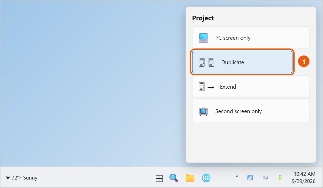 How to Duplicate Your Screen in Windows 11 1 The Windows 11 Project menu with Duplicate selected