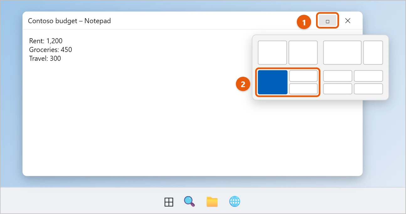 How to Cascade Windows in Windows 11 (and What to Use Instead) 1 Windows 11 Snap layouts flyout open from a window's maximize button with one zone highlighted