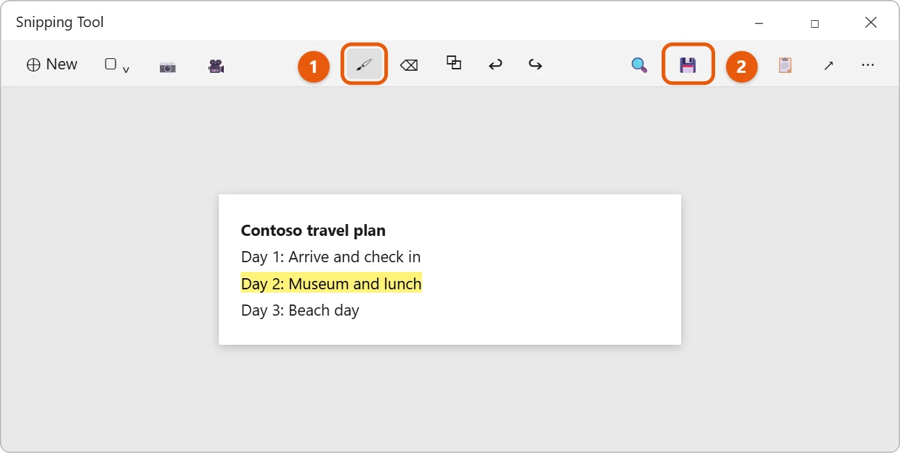 How to Use Snipping Tool in Windows 11 2 Snipping Tool window with the Highlighter and Save buttons highlighted