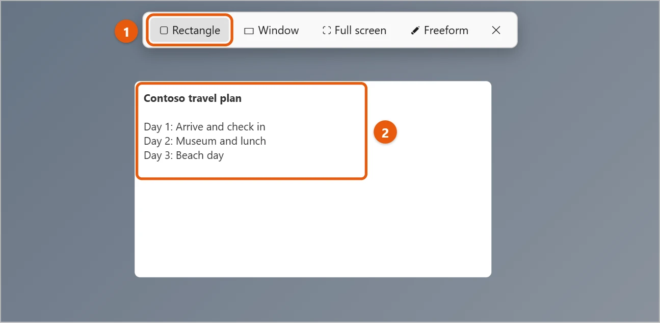 How to Use Snipping Tool in Windows 11 1 Snipping bar with Rectangle mode selected and a rectangle drawn around part of a window